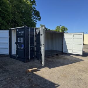 20′ x 8′ x 8.5′ Tall– New **OPEN SIDE**Shipping/Storage Container-STANDARD HEIGHT– Wind and Watertight - GRAY