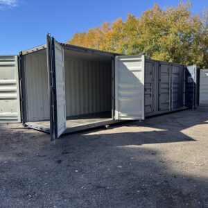 40′ x 8′ x 9.5′ Tall – HIGH CUBE With 4 Doors!! New / “One Trip” Shipping / Storage Container - Gray